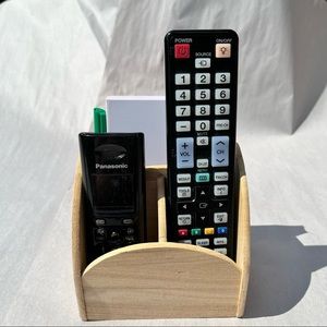 3-Slot Wooden Remote Control Holder Caddy for Multimedia Office or Desk Supplies